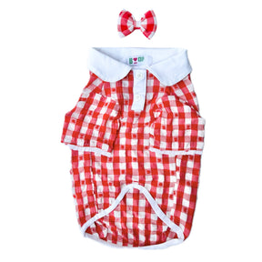 RED CHECKERED WHITE COLLAR DOG SHIRT