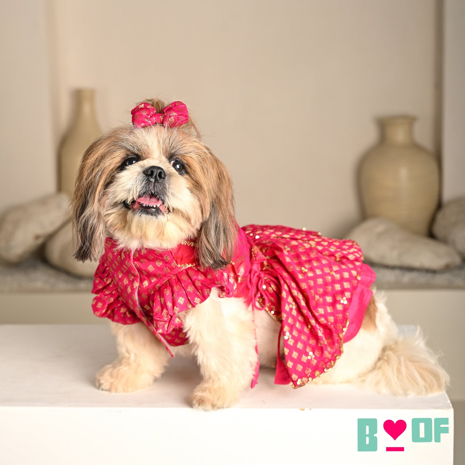 HOT PINK GENDA PHOOL HAND EMBROIDERED LEHENGA FOR DOGS AND CATS
