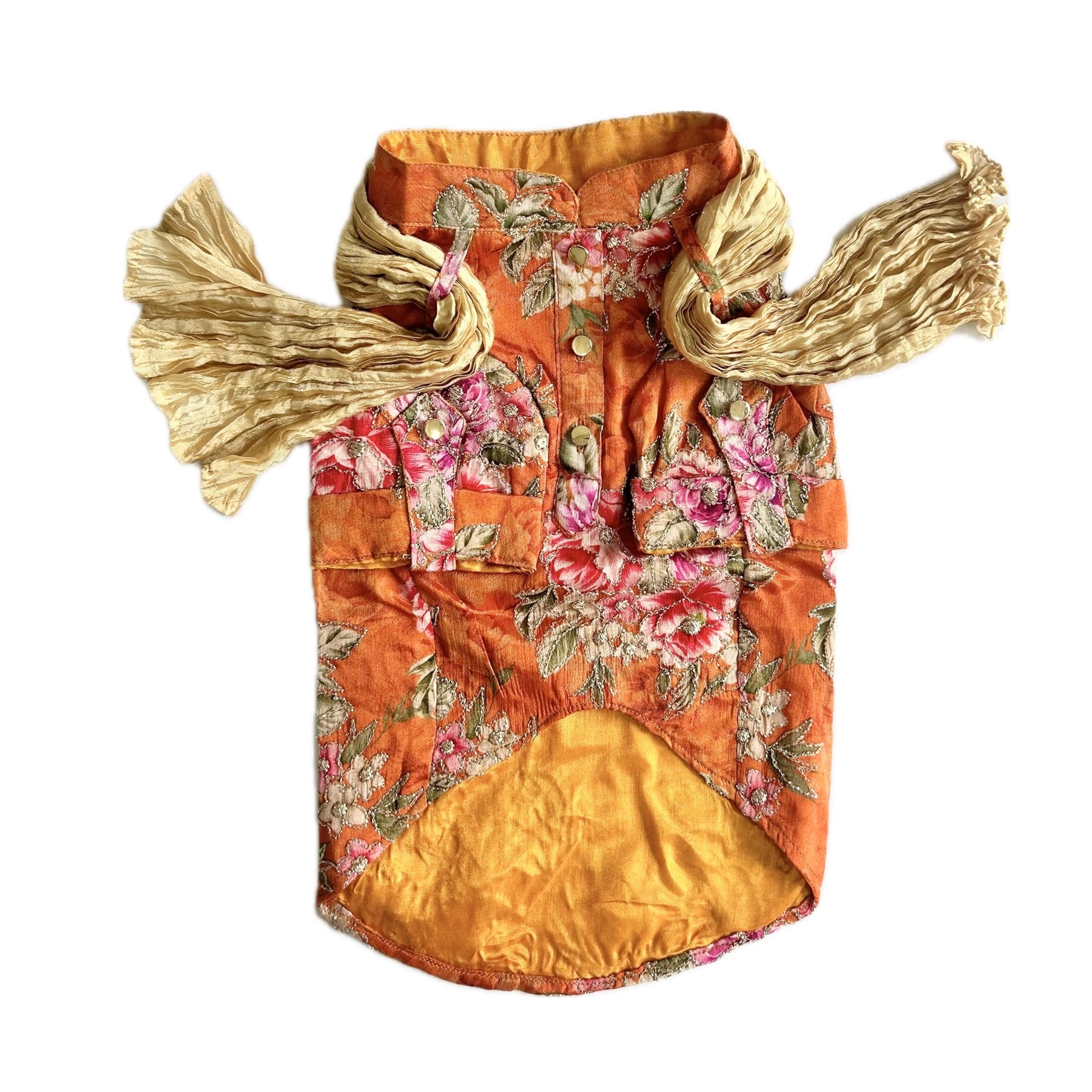 ORANGE FLORAL ZARI DOG KURTA