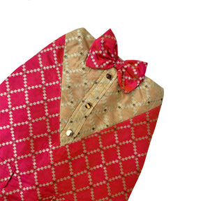 TWO TONE RED BROCADE BOW DOG SHERWANI