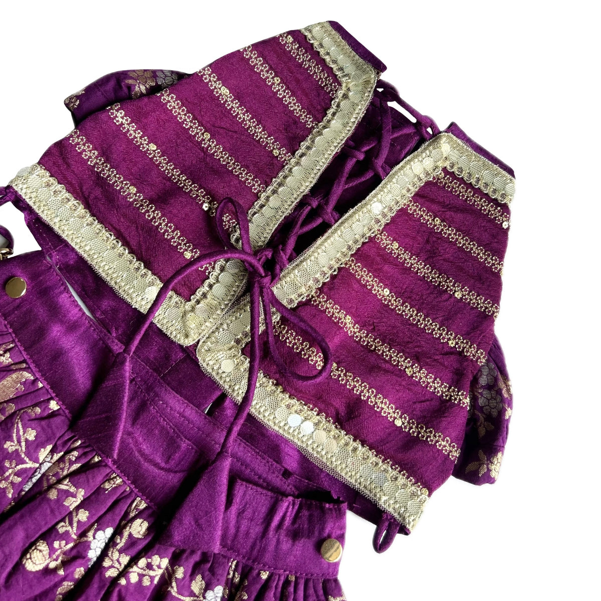 PURPLE BROCADE MIRROR WORK DOG LEHENGA