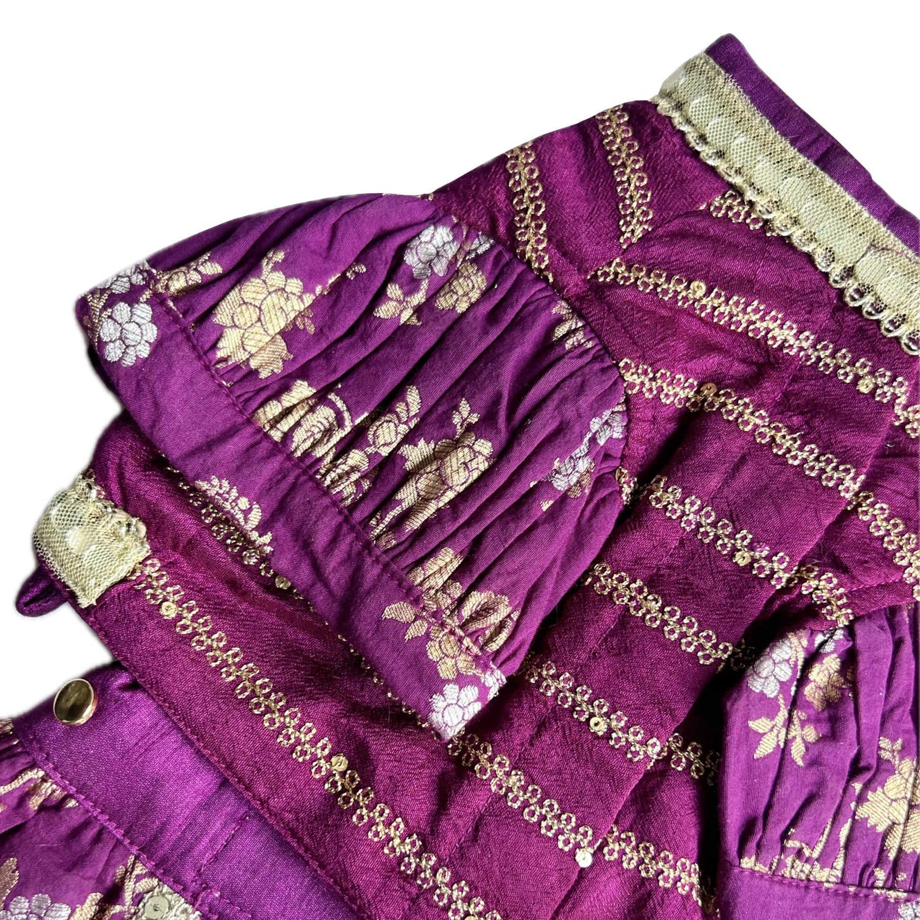 PURPLE BROCADE MIRROR WORK DOG LEHENGA