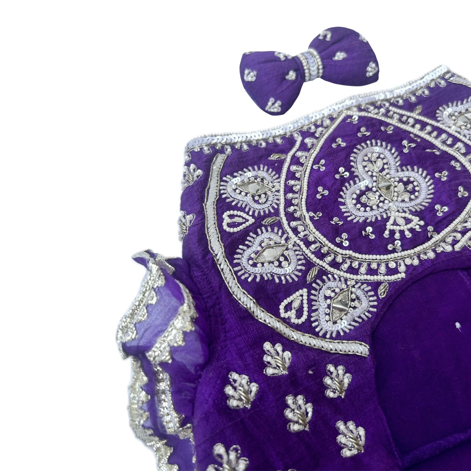 PURPLE WHITE PATTA HAND EMBROIDERED DOG LEHENGA