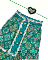 BOTTLE GREEN PATIALA MOTIF DOG KURTA+EMERALD GREEN BONE RAKHI FOR DOGS AND CATS