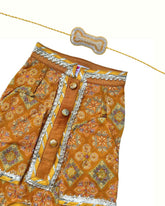 MUSTARD YELLOW PATIALA MOTIF DOG KURTA+SILVER YELLOW PEARL BONE RAKHI FOR DOGS AND CATS