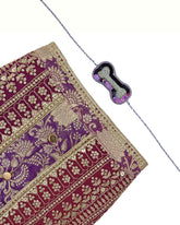 PURPLE BROCADE ZARI EMBROIDERD WAISTCOAT STYLE KURTA+PURPLE PEARL RAKHI FOR DOGS AND CATS