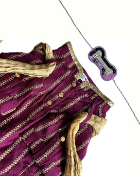 PURPLE ZARI WORK DOG KURTA+PURPLE PEARL RAKHI FOR DOGS AND CATS