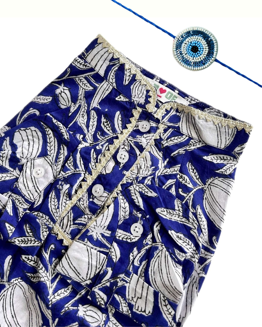 BLUE PHOOL COTTON DOG KURTA+EVIL EYE RAKHI FOR DOGS AND CATS