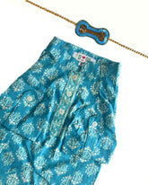 BLUE COTTON BUTA DOG KURTA+BLUE BONE RAKHI FOR DOGS AND CATS