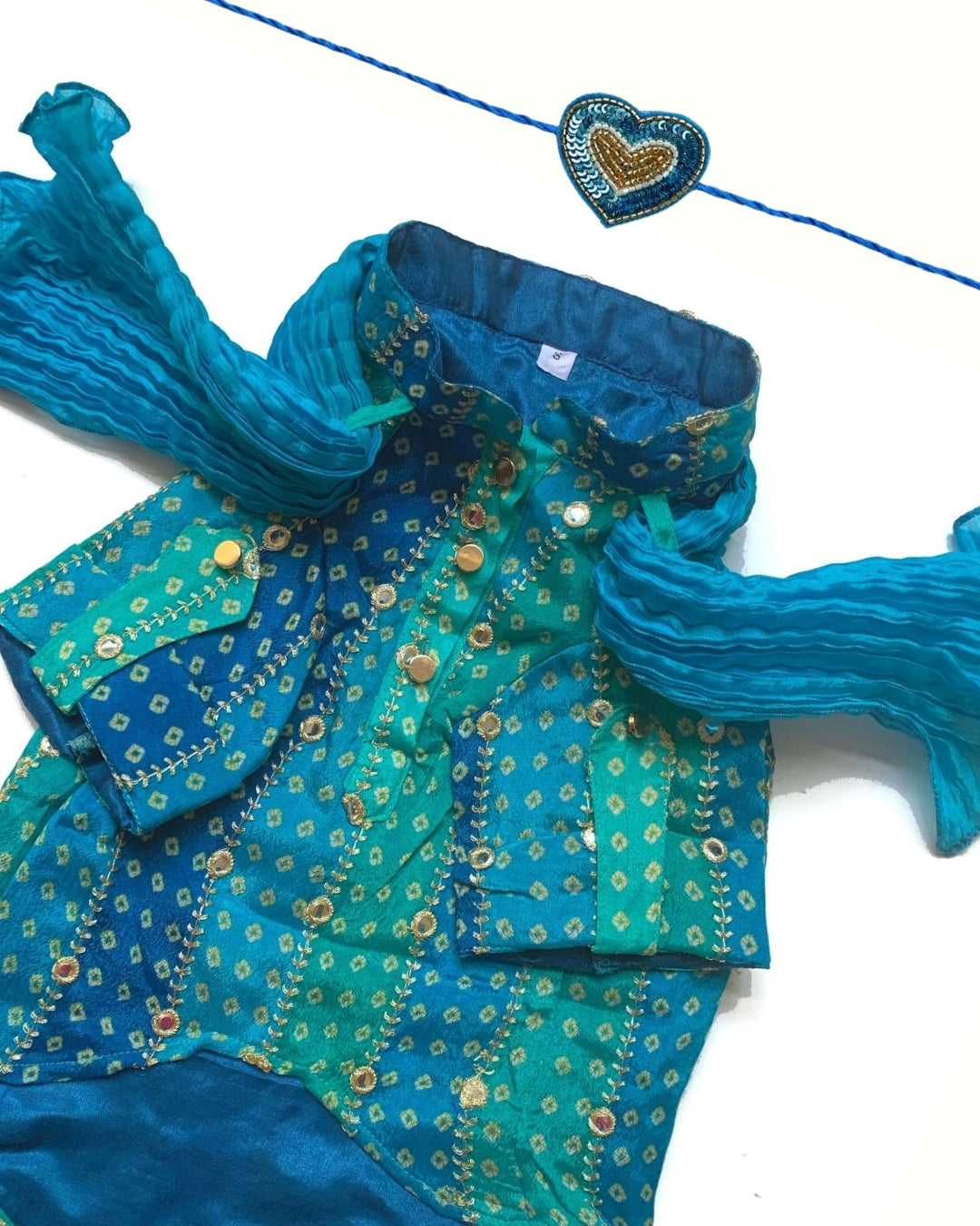 BLUE MIRROR DROP DOG KURTA+BLUE HEART RAKHI FOR DOGS AND CATS