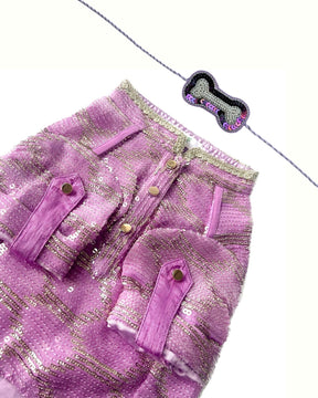 LAVENDER SEQUINS DOG KURTA+PURPLE PEARL RAKHI FOR DOGS AND CATS