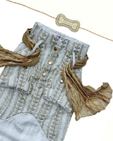OFF WHITE GOLD LEAF DOG KURTA+OFF-WHITE PEARL GOLD BONE RAKHI FOR DOGS AND CATS