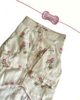 OFF-WHITE FLOWER EMBROIDERED DOG KURTA+LIGHT PINK PEARL RAKHI FOR DOGS AND CATS