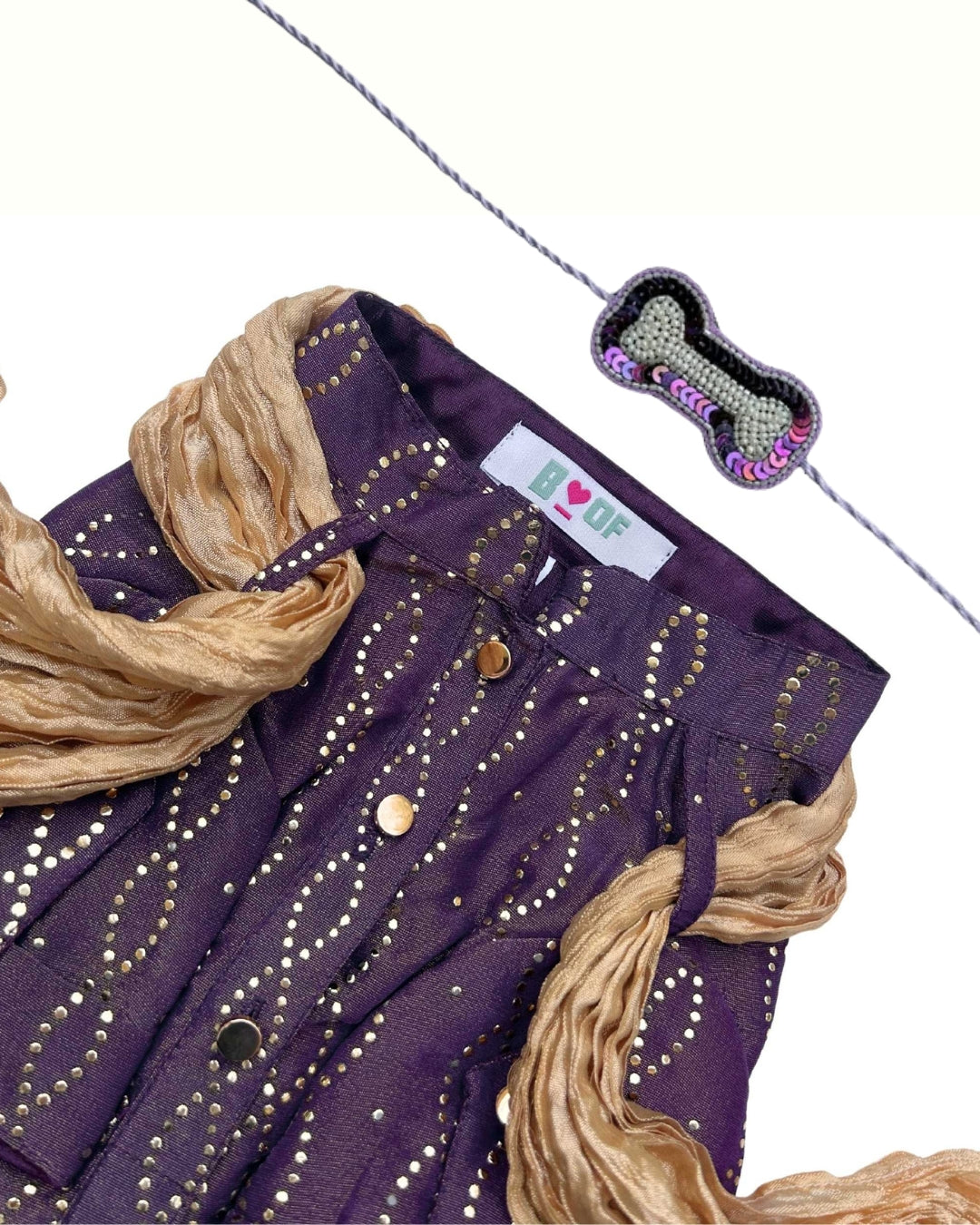 PURPLE DUSK MUKAISH WORK KURTA FOR DOGS AND CATS+PURPLE PEARL RAKHI FOR DOGS AND CATS