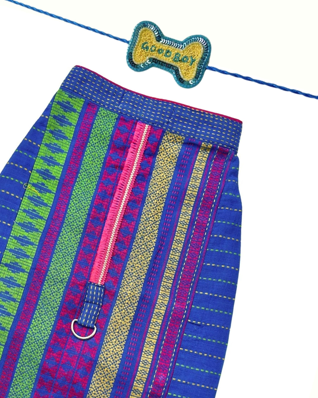 BLUE JAMDANI HANDWOVEN HARNESS KURTA+GOOD BOY BLUE BONE RAKHI FOR DOGS AND CATS