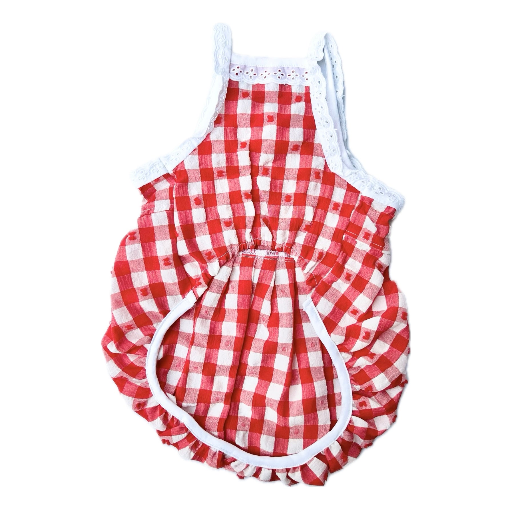 RED CHECKERED WHITE LACE DOG DRESS