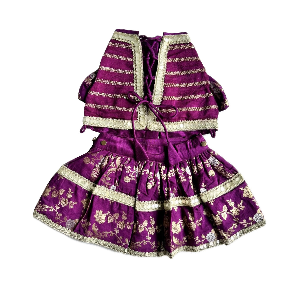 PURPLE BROCADE MIRROR WORK DOG LEHENGA