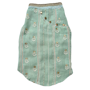 MINT GREEN CHIKANKARI GOTA PATTI KURTA+AQUA GREEN PEARL BONE RAKHI FOR DOGS AND CATS
