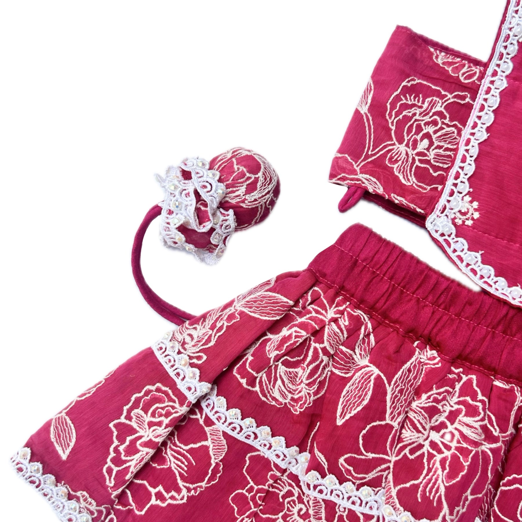 FUCHSIA PINK OFF-WHITE EMBROIDERY DOG LEHENGA