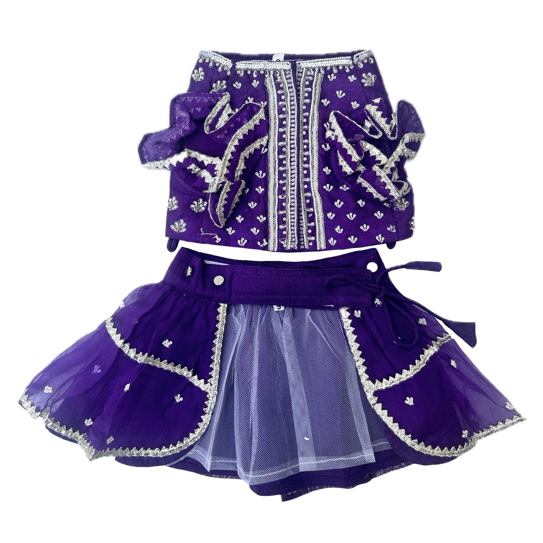 PURPLE WHITE PATTA HAND EMBROIDERED DOG LEHENGA