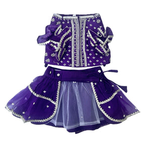 PURPLE WHITE PATTA HAND EMBROIDERED DOG LEHENGA