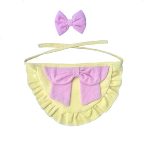 YELLOW PINK BIG BOW DOG BANDANA SET