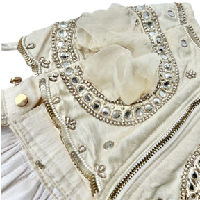 HAND EMBROIDERED OFF-WHITE MIRROR WORK DOG LEHENGA