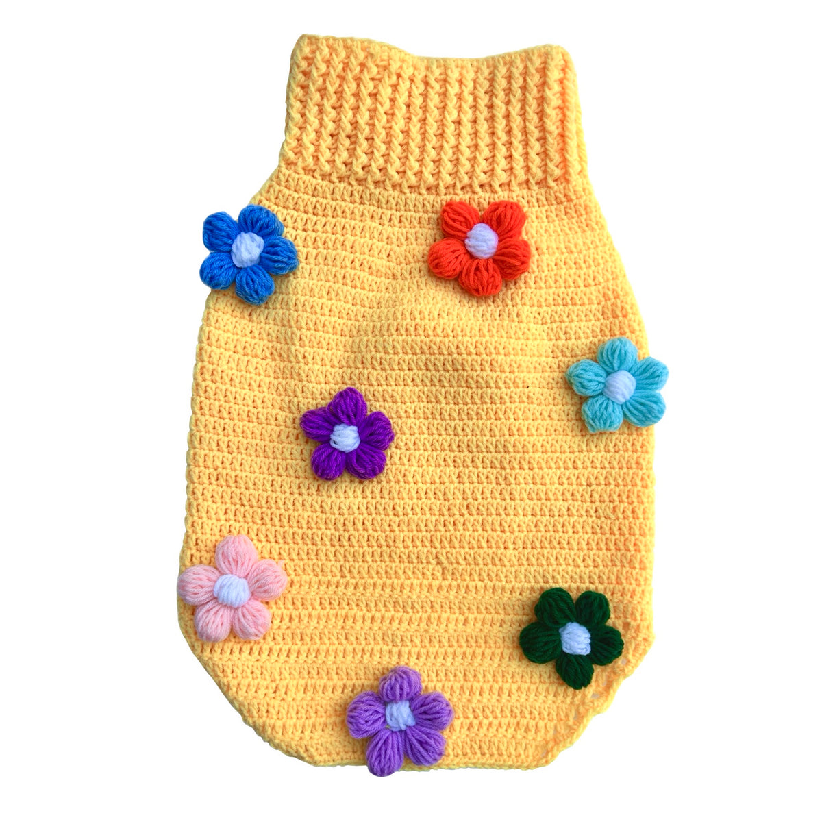 YELLOW FLOWER CROCHET DOG SWEATER