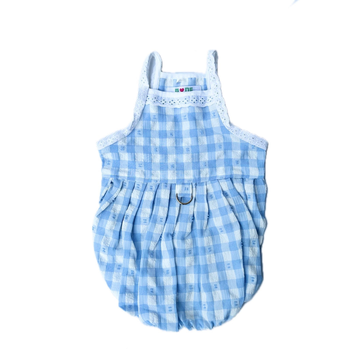 BLUE CHECKERED WHITE LACE DOG DRESS