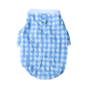 BLUE CHECKERED WHITE COLLAR DOG SHIRT