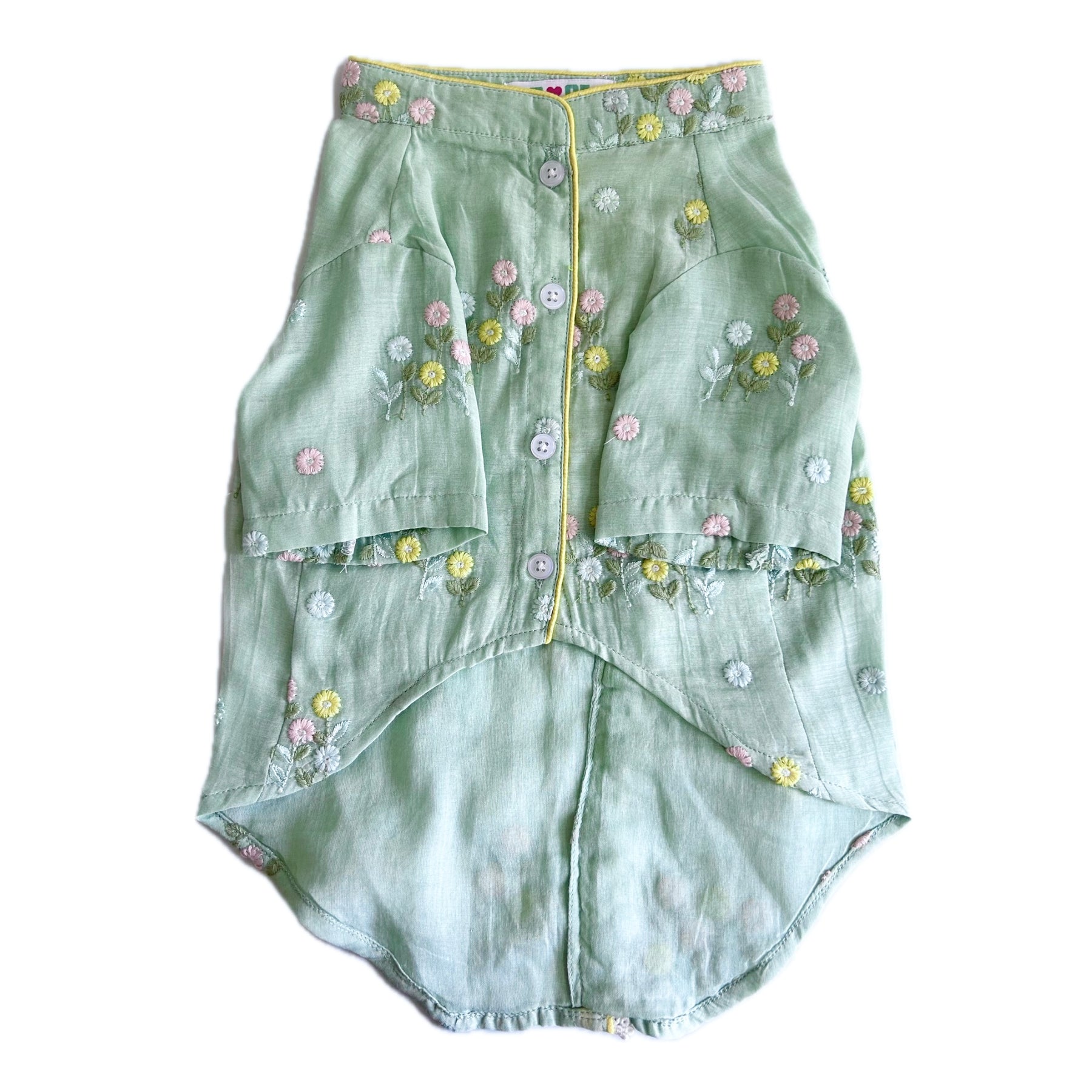 PASTEL GREEN FLOWER EMBROIDERED DOG KURTA