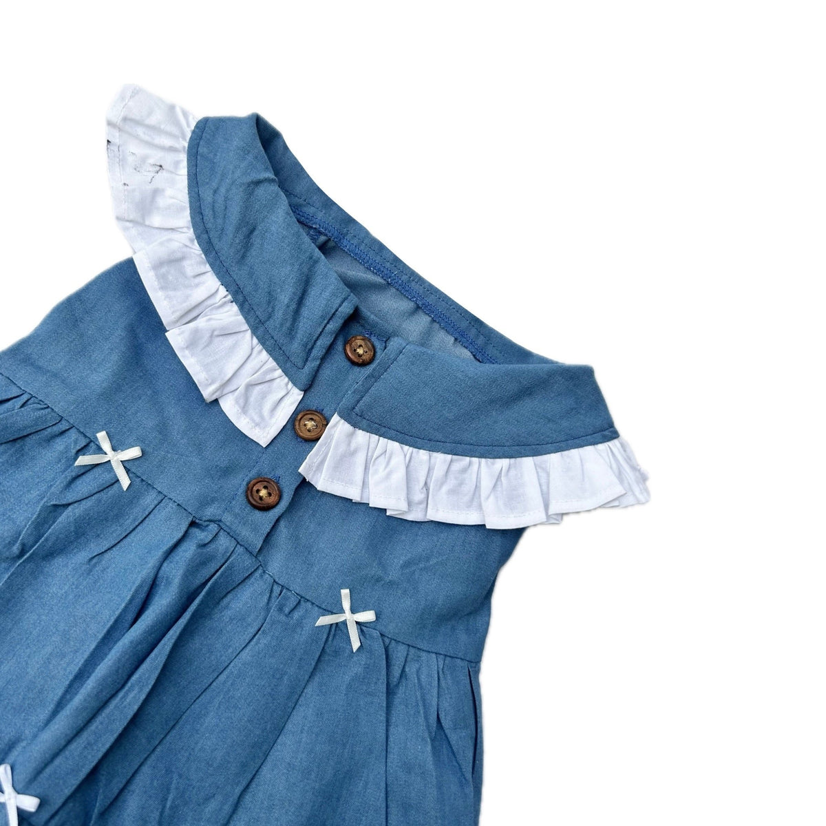 DENIM WHITE BOWS DOG DRESS