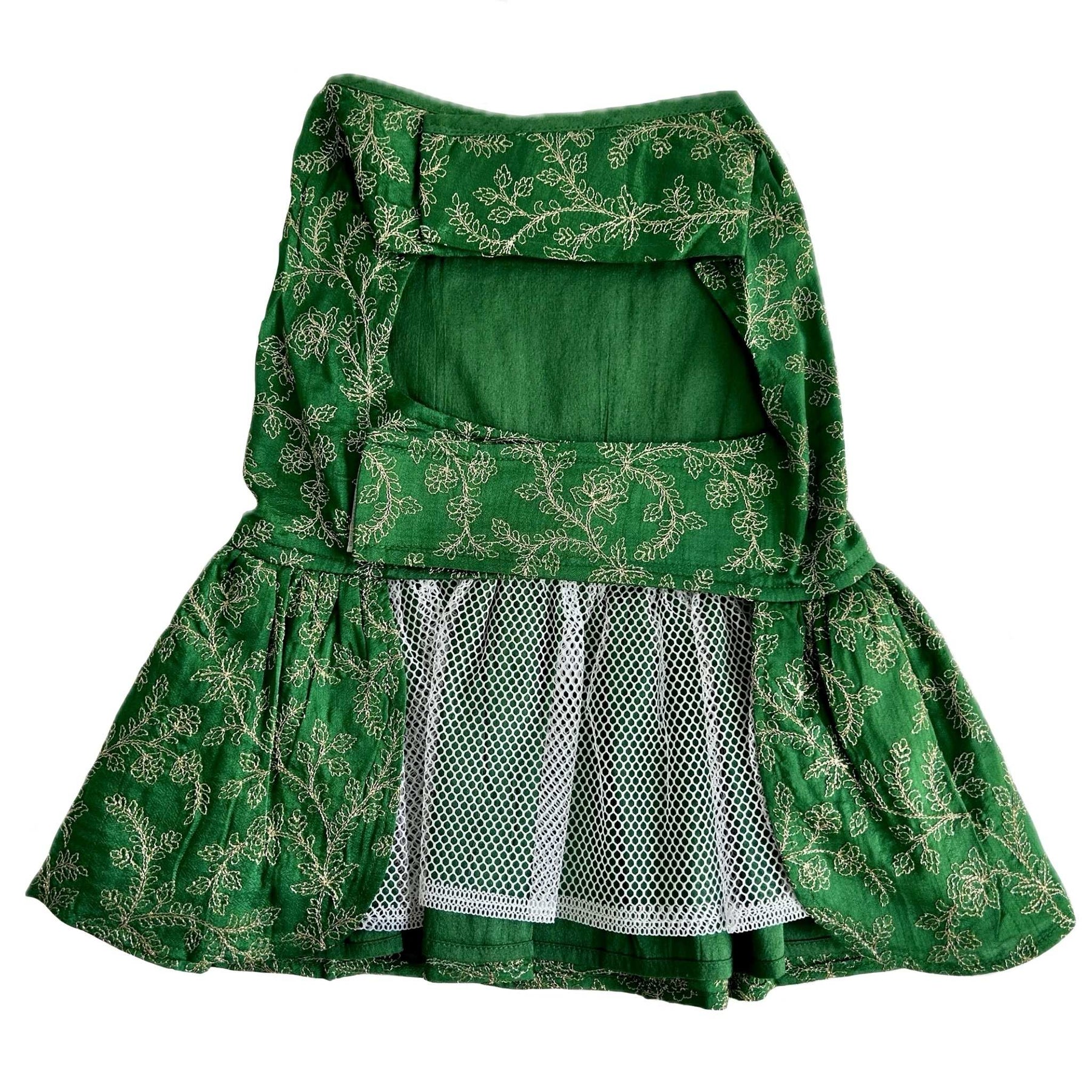 GREEN HARNESS STYLE DRESS + HEART RAKHI FOR DOGS AND CATS