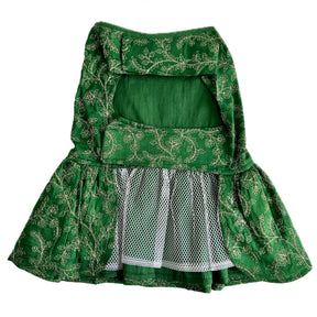 GREEN HARNESS STYLE DRESS + HEART RAKHI FOR DOGS AND CATS