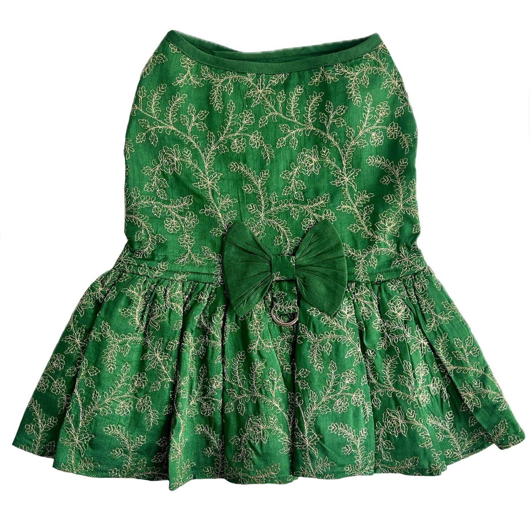 GREEN HARNESS STYLE DRESS + HEART RAKHI FOR DOGS AND CATS