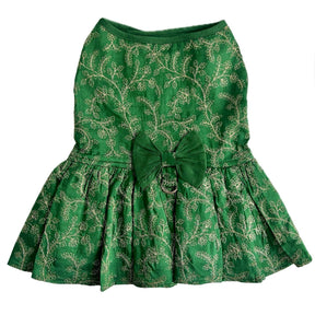 GREEN HARNESS STYLE DRESS + HEART RAKHI FOR DOGS AND CATS