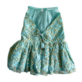 SEA BLUE SEQUINS EMBROIDERED DRESS + BONE RAKHI FOR DOGS AND CATS