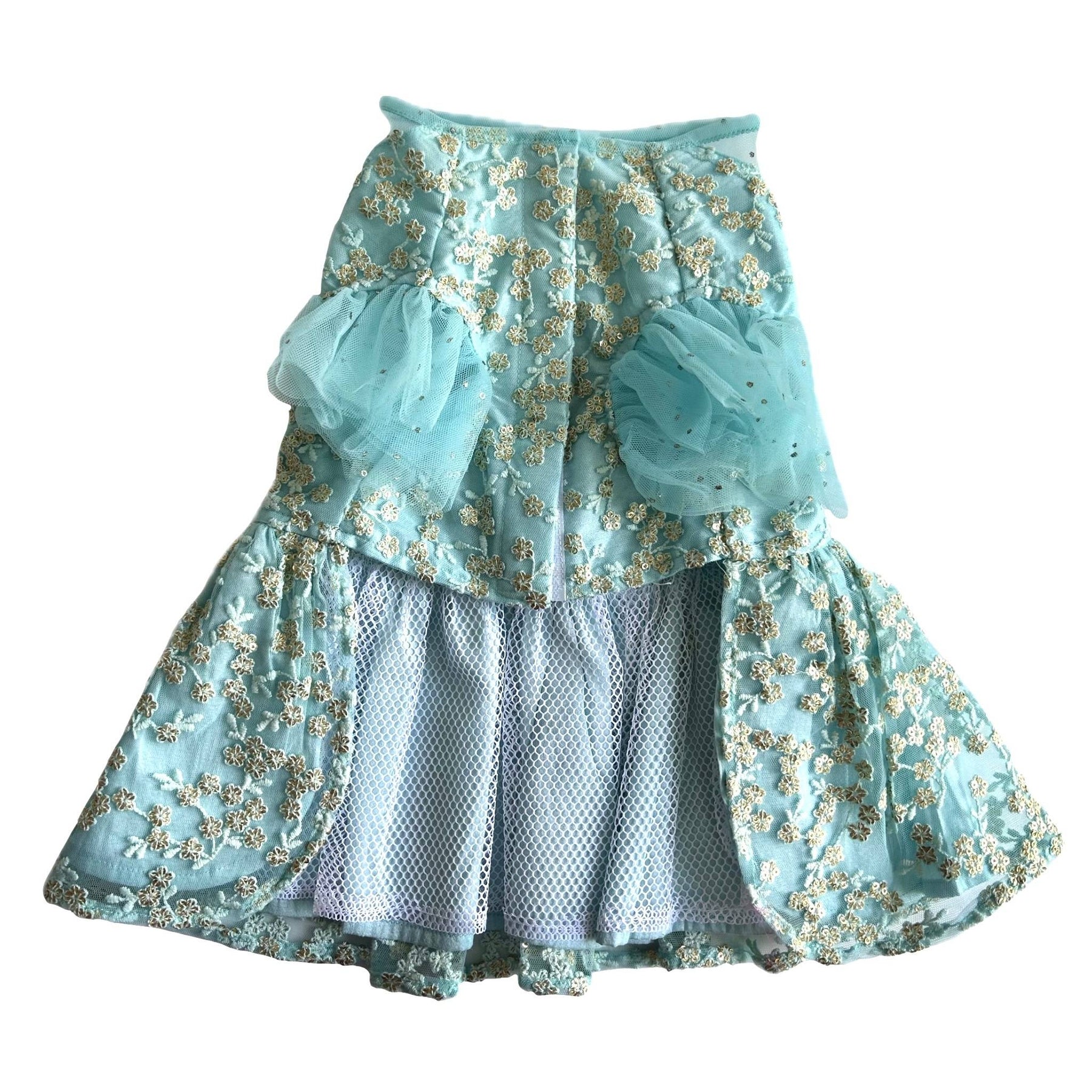 SEA BLUE SEQUINS EMBROIDERED DRESS + BONE RAKHI FOR DOGS AND CATS