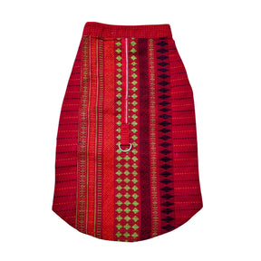CRIMSON RED JAMDANI HANDWOVEN HARNESS KURTA + RED BONE RAKHI FOR DOGS AND CATS
