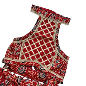 MAROON AJRAKH BUTI PRINT LEHENGA FOR DOGS AND CATS
