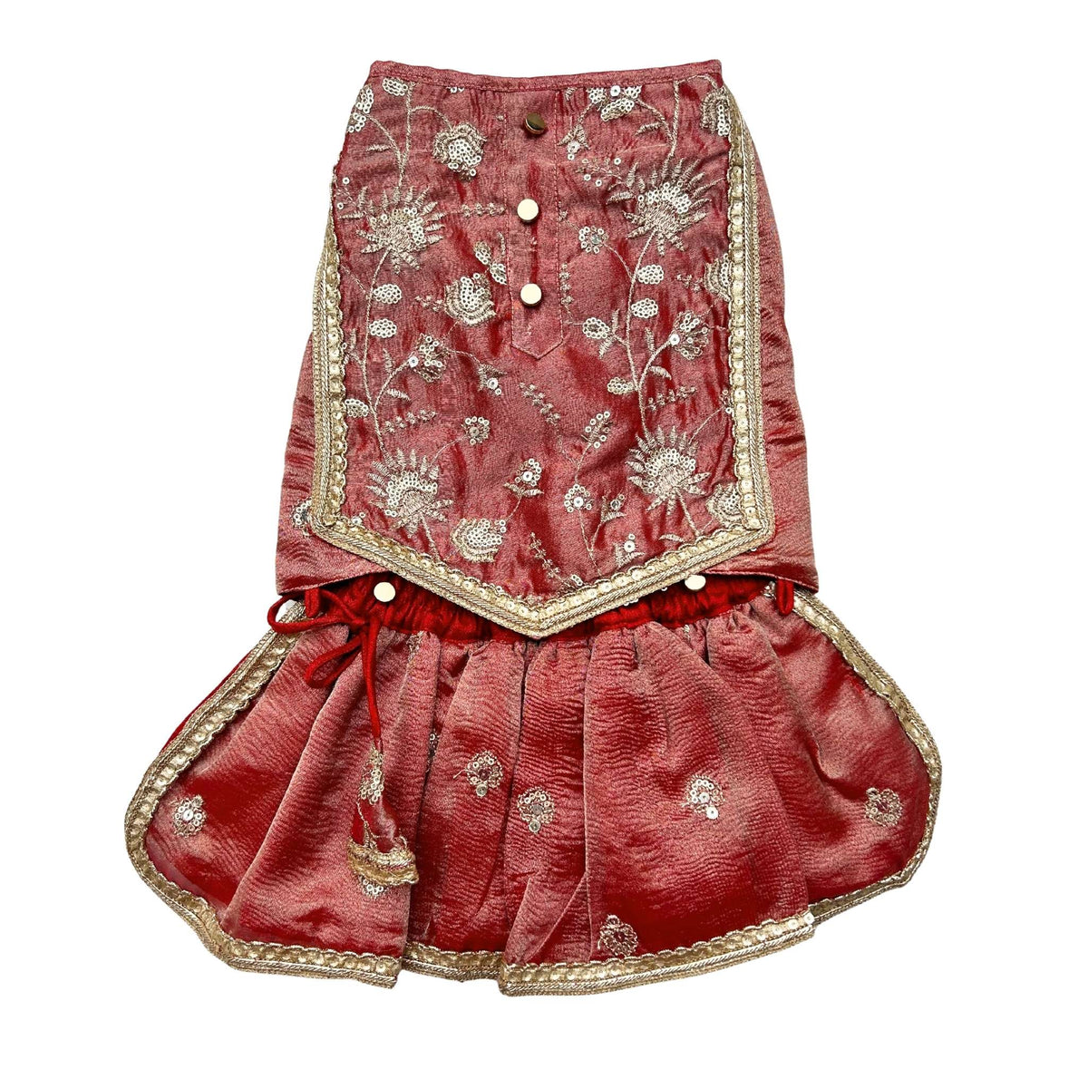RED TISSUE FLORAL SEQUINS LEHENGA FOR DOGS AND CATS