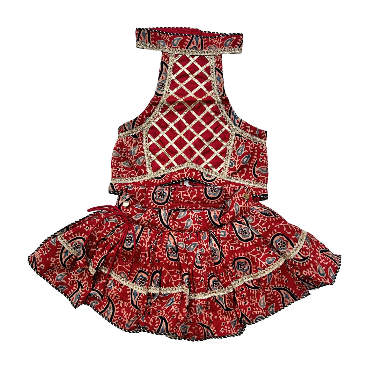 MAROON AJRAKH BUTI PRINT LEHENGA FOR DOGS AND CATS