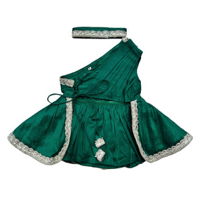 EMERALD GREEN OFF SHOULDER SAREE DRESS FOR DOGS AND CATS