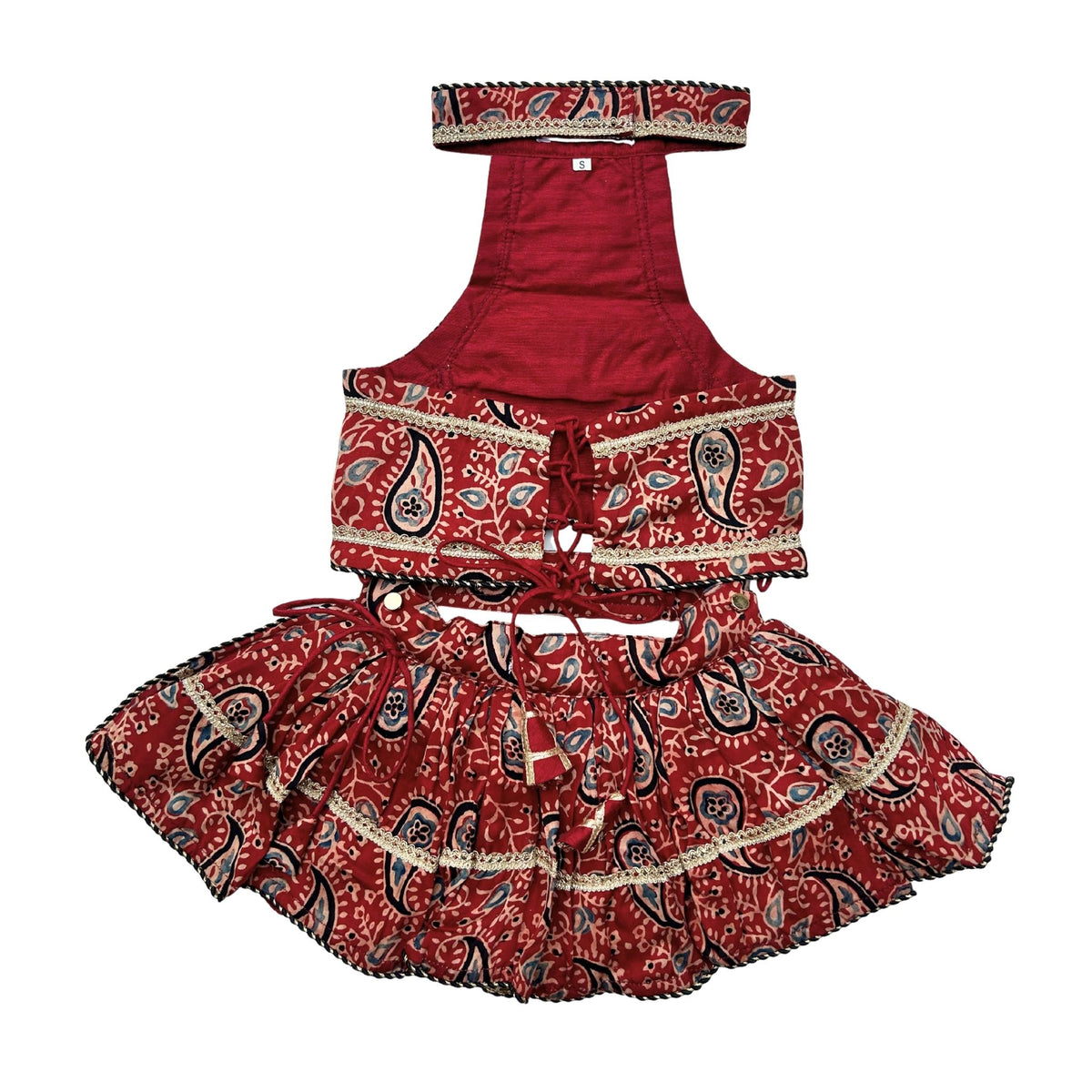 MAROON AJRAKH BUTI PRINT LEHENGA FOR DOGS AND CATS