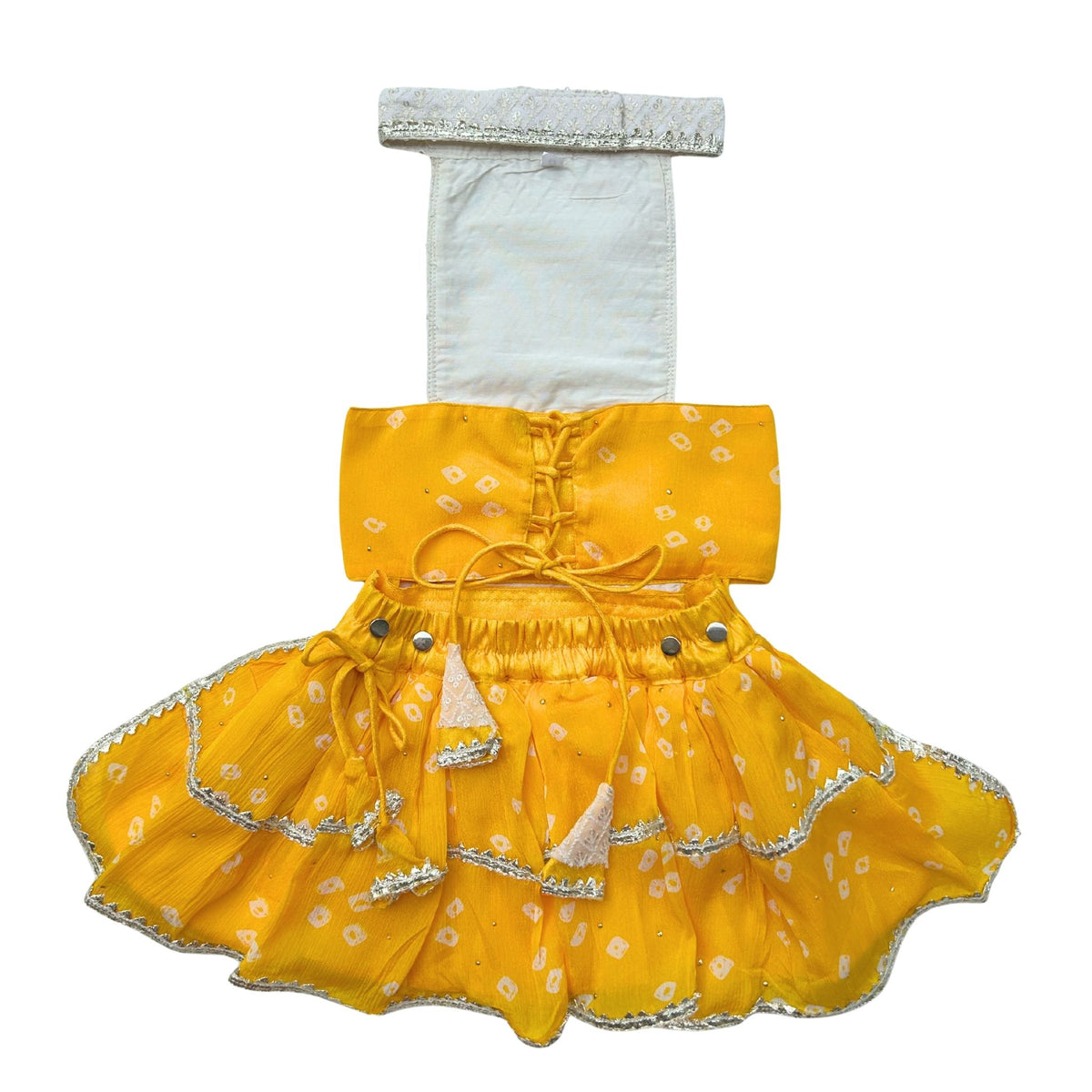 YELLOW HALTER NECK BANDHANI LEHENGA FOR DOGS AND CATS
