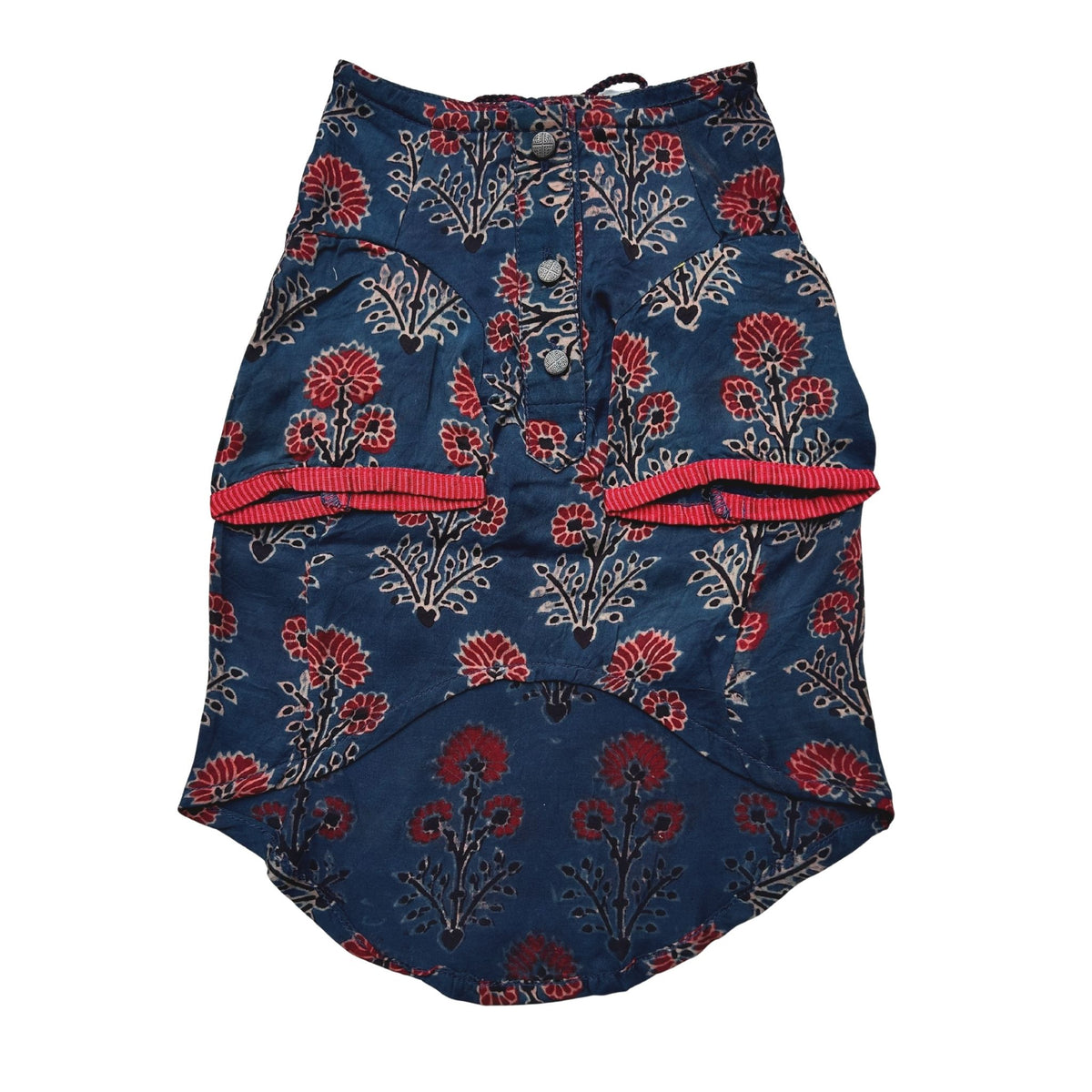 NAVY BLUE AJRAKH PRINT KEY HOLE KURTA FOR DOGS AND CATS