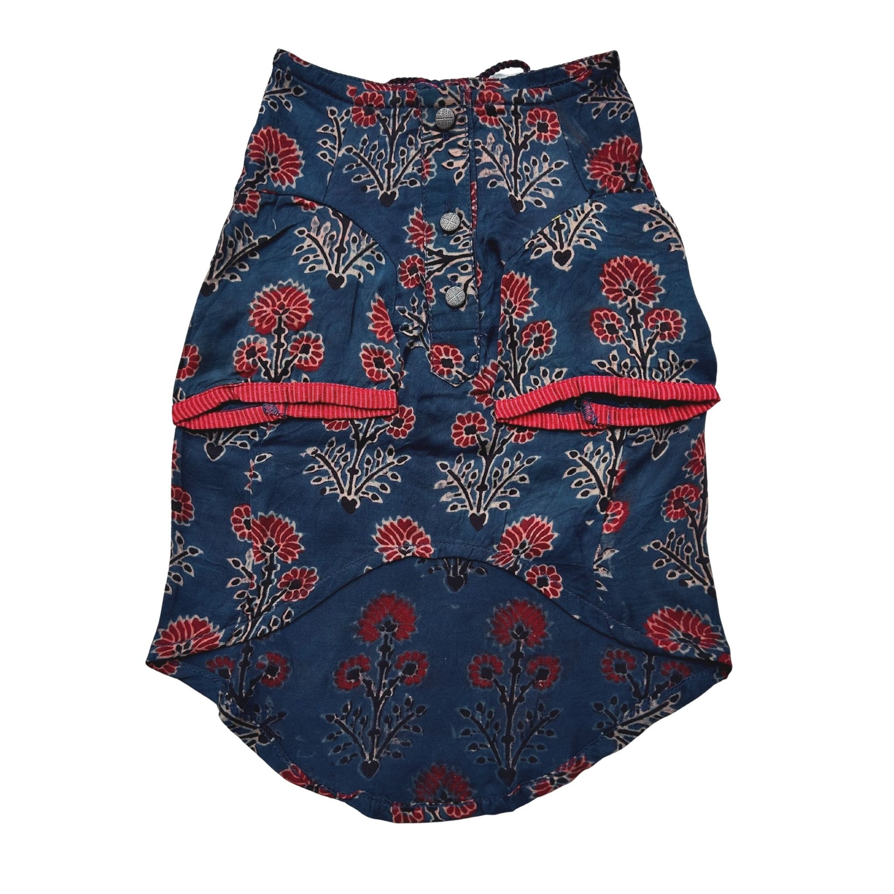 NAVY BLUE AJRAKH PRINT KEY HOLE KURTA FOR DOGS AND CATS