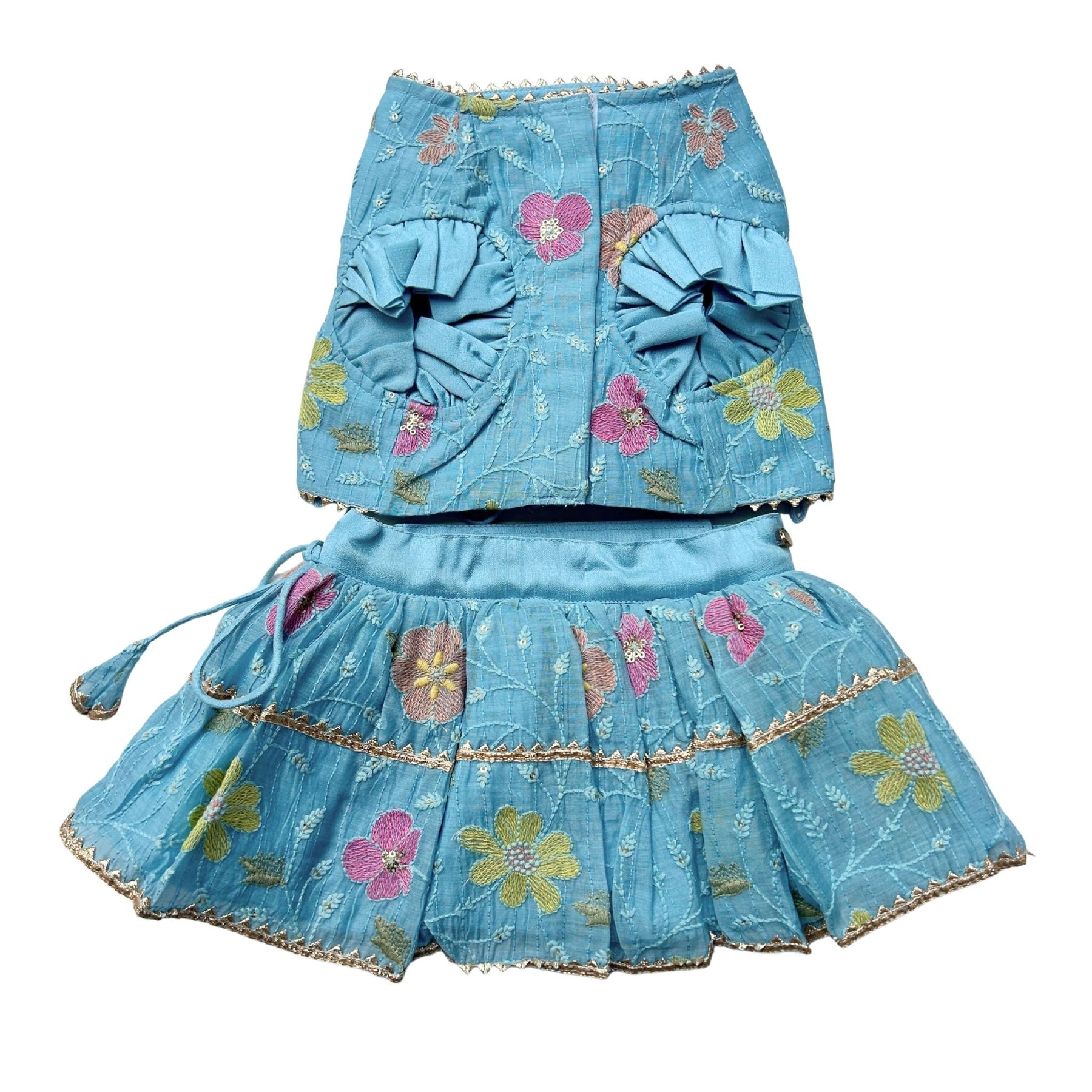 PASTEL BLUE FLORAL THREAD EMBROIDERED LEHENGA FOR DOGS AND CATS