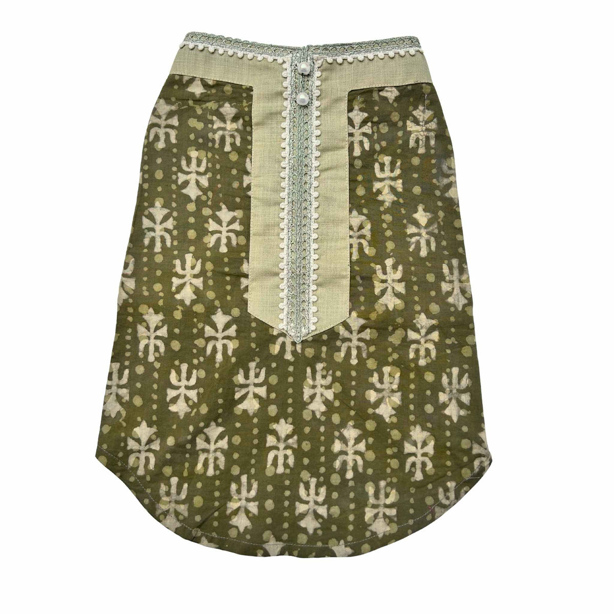 MEHENDI GREEN BATIK PRINT COTTON KURTA FOR DOGS AND CATS