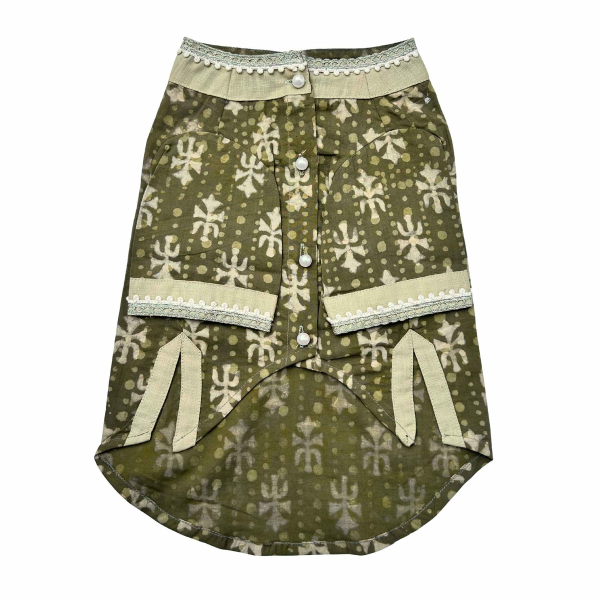 MEHENDI GREEN BATIK PRINT COTTON KURTA FOR DOGS AND CATS